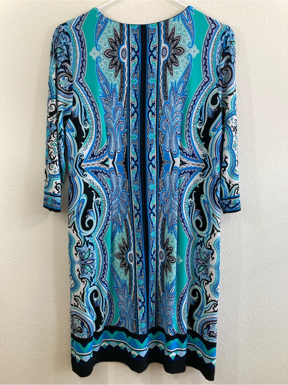 Studio One New York Stretch Dress Size PM Blue Teal Cutout Neckline - Picture 8 of 10